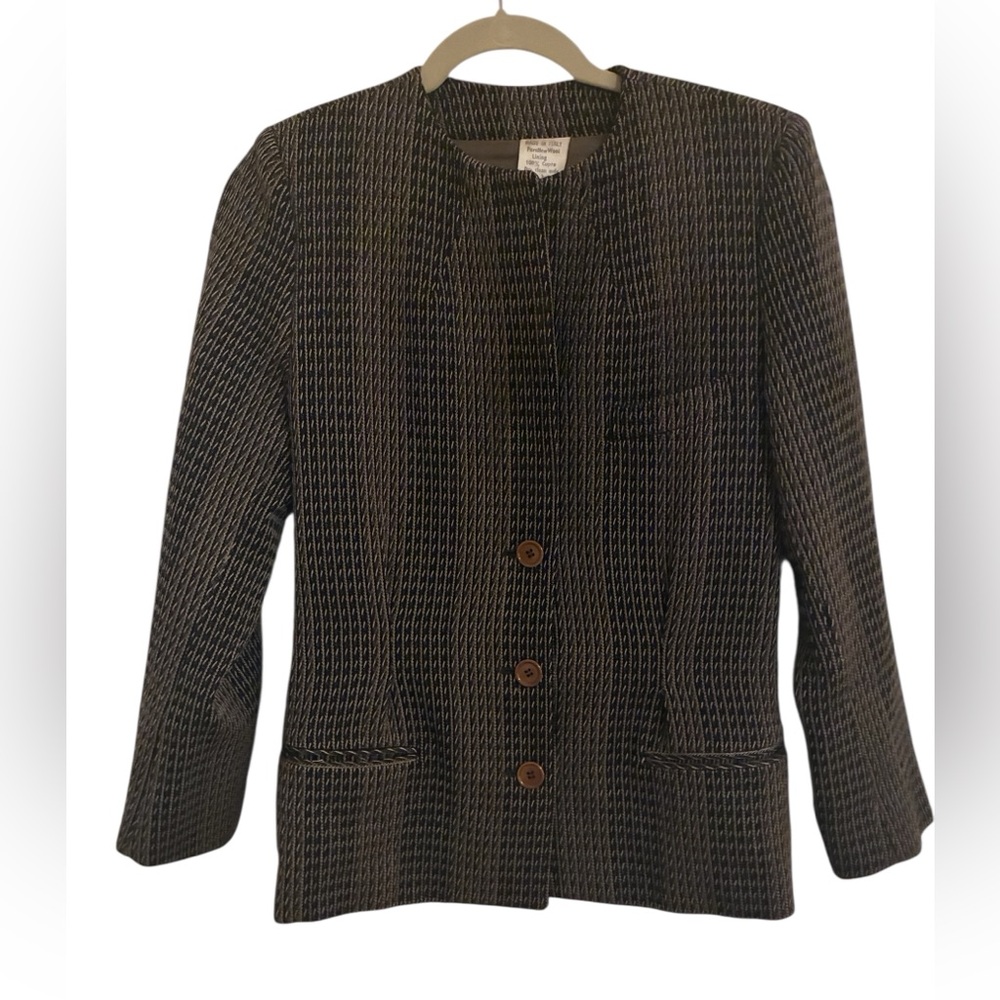 Vintage Giorgio Armani Borogonuovo 21 Wool Herringbone Blazer Jacket Size 10 - Picture 2 of 5